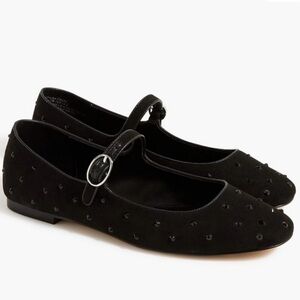 New! J. Crew Rhinestone Mary Jane Black Flats Shoes 9.5